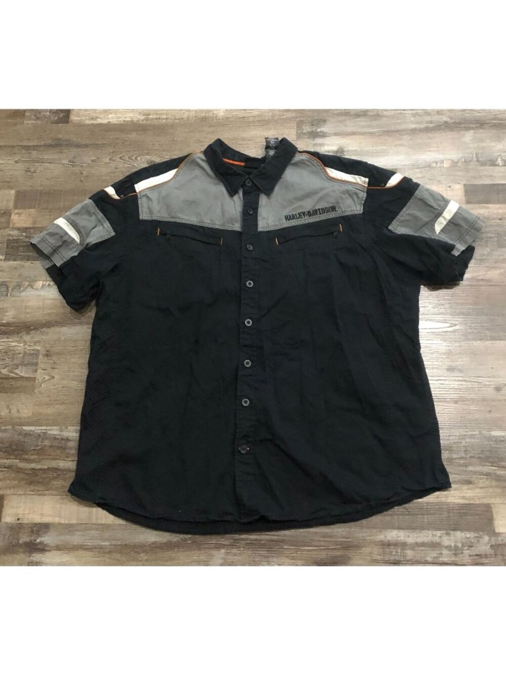 Harley Davidson Mens 4XL Black & Gray Short Sleeve Button Up Work Shirt